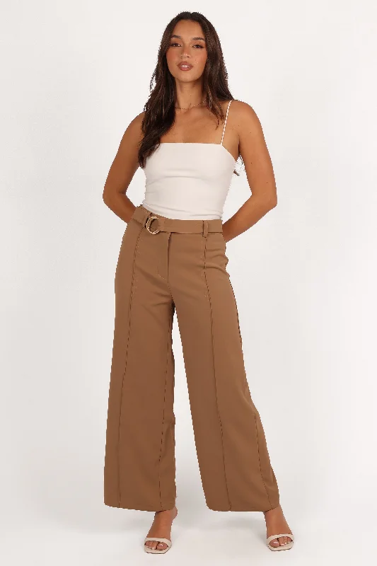 Elaine Belted Pant - Mocha Cozy Maternity Pants