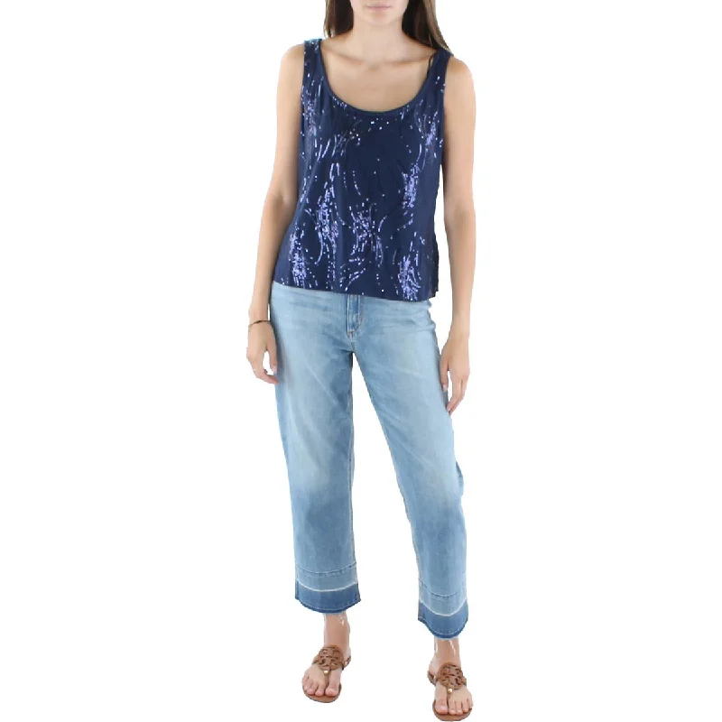 Alex Evenings Womens Sequined Scoop Neck Tank Top one shoulder tank