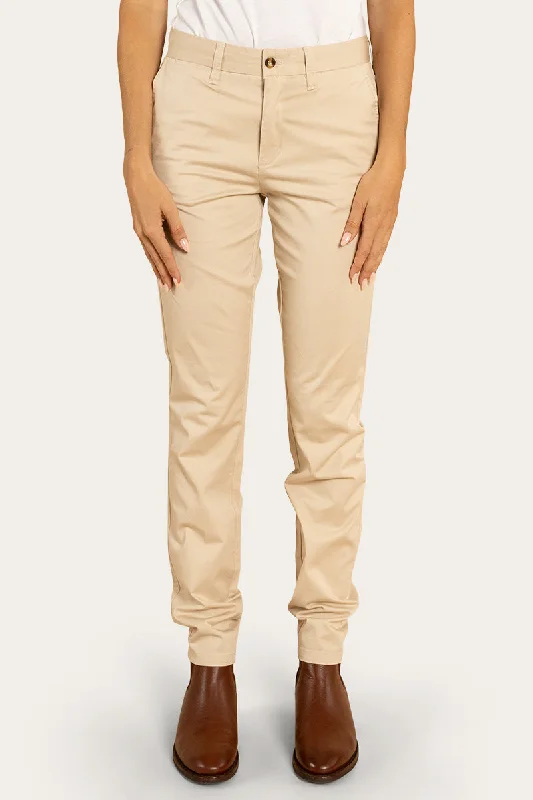 Samford Womens Slim Chino Pant - Bone Elegant Palazzo Trousers