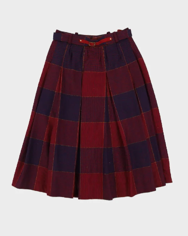 Purple And Blue Checked Wool Skirt - S lace skirt elegant