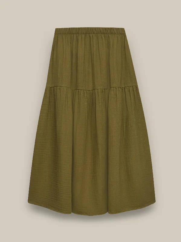 Women's Olive Muslin Skirt linen skirt natural