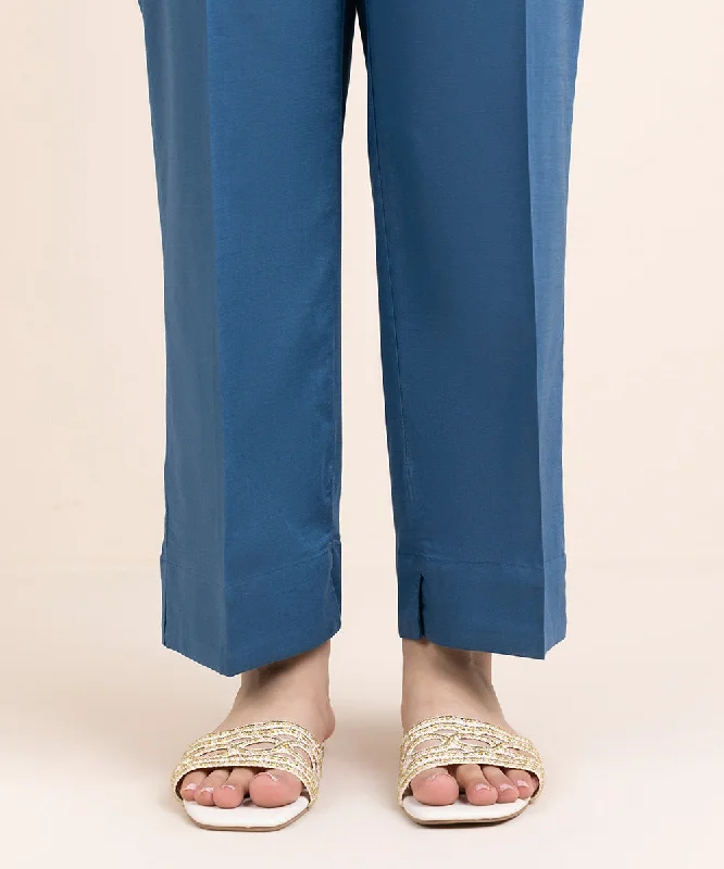 Solid Crosshatch Straight Pants Comfortable Denim Trousers