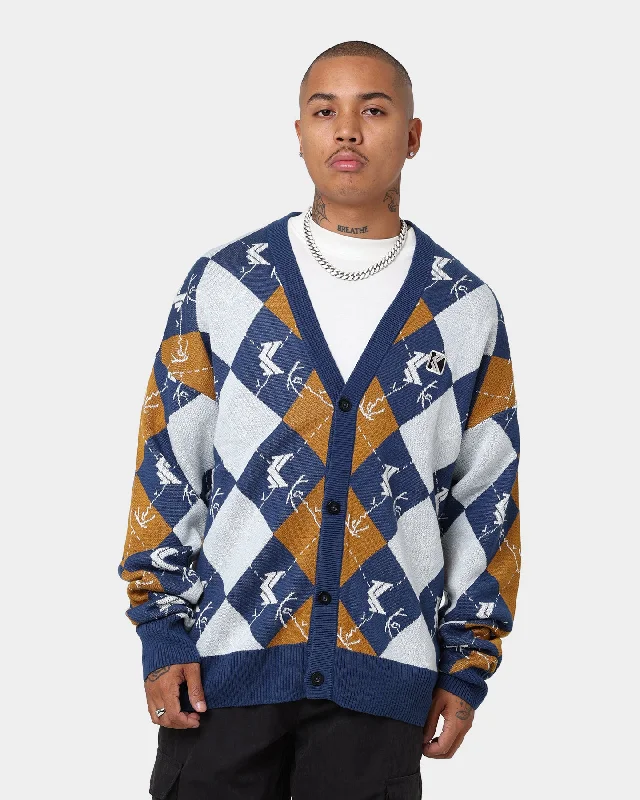 Karl Kani OG Logo Knit Cardigan Navy Mesh Fabric Canvas Fabric Denim Fabric