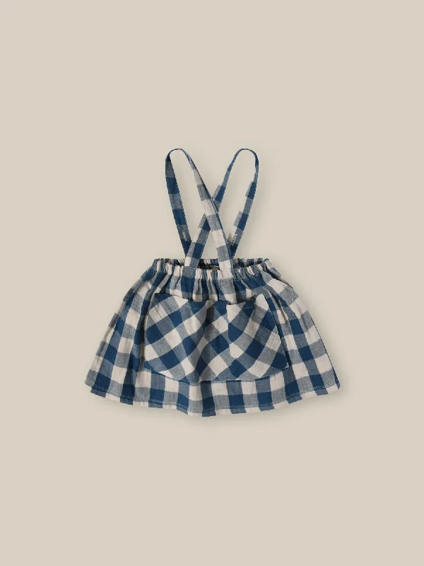 Pottery Blue Gingham Maker Crossback Skirt wool skirt breathable