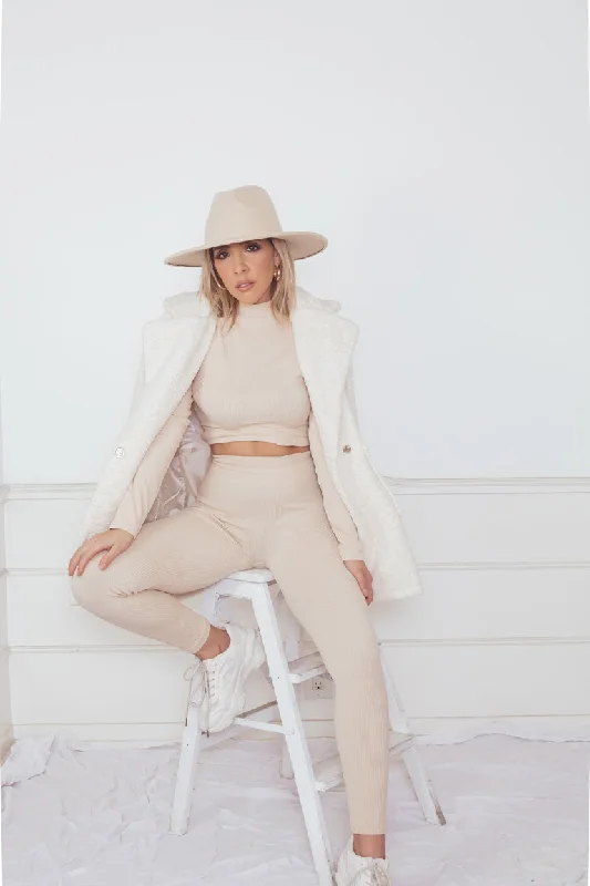 Ribbed Top & Pant Set - Nude Classic Cropped Pants