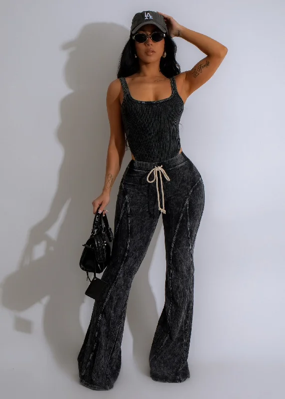 Dreamy Choice Ribbed Pant Set Black Soft Stretch Leggings