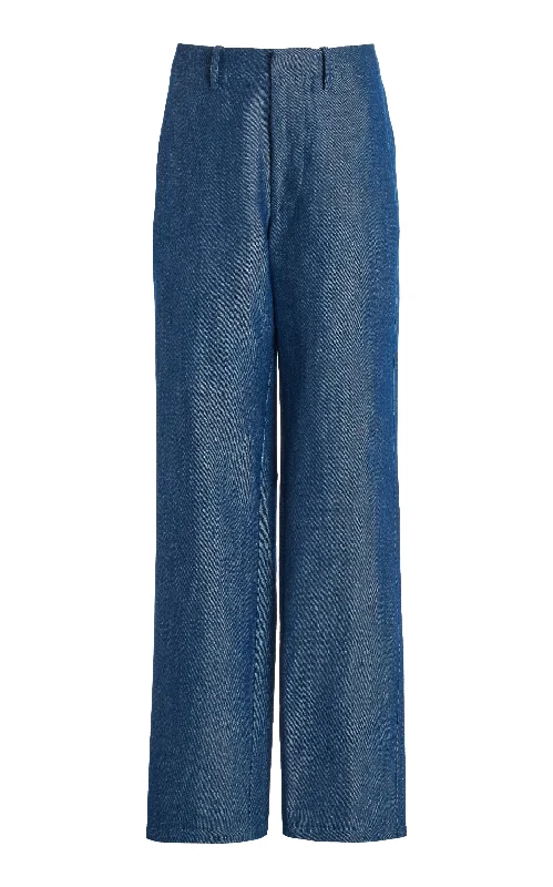 Rhys Pant in Deep Fluorite Blue Virgin Wool Linen Twill Soft Stretch Leggings
