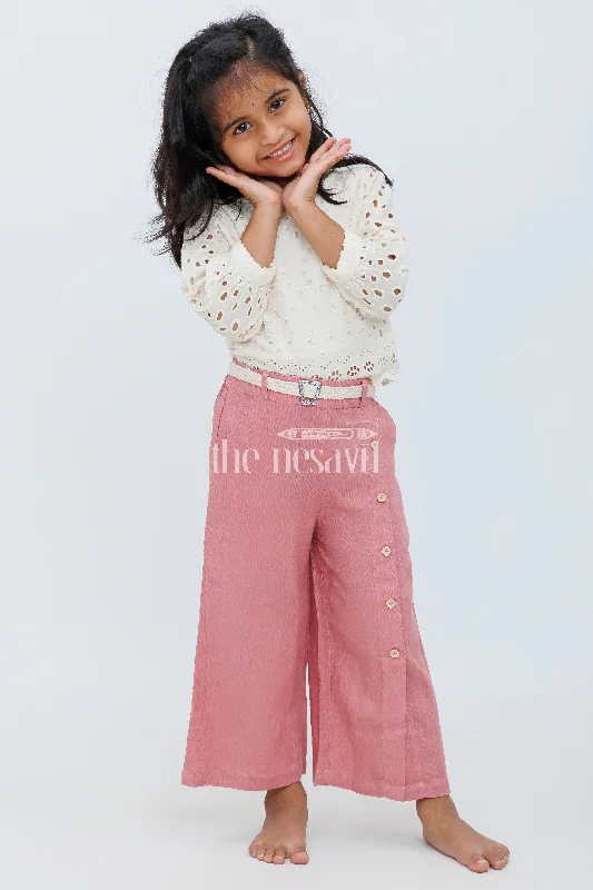 Girls Brown Top and Palazzo Set with Embroidered Off-White Lace Top and Wide-Leg Pants Stylish Elastic Waist Pants