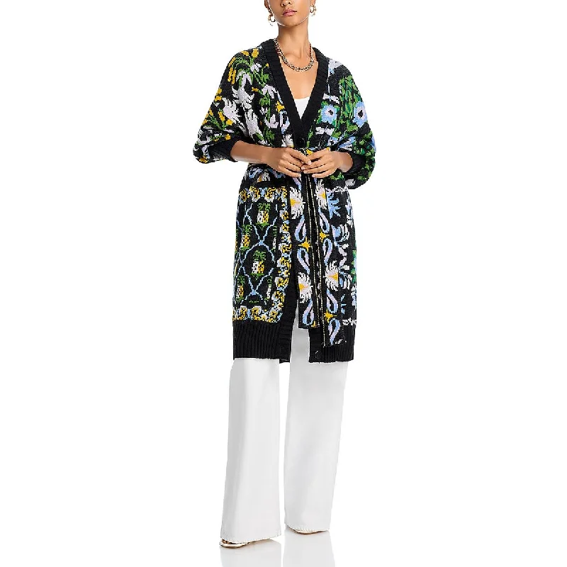 FARM Rio Womens Floral Print Cardigan Sweater Fleece Fabric Down Fabric Feather Fabric FARM Rio Womens Floral Print Cardigan Sweater Fleece Fabric Down Fabric Feather Fabric