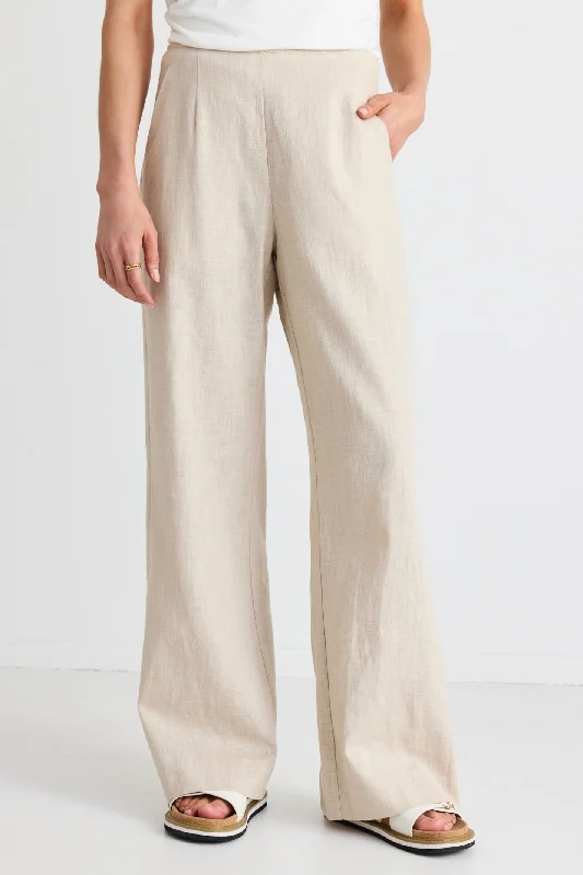 Boardwalk Natural Ramie Extended Waist Pants Chic Wool Trousers