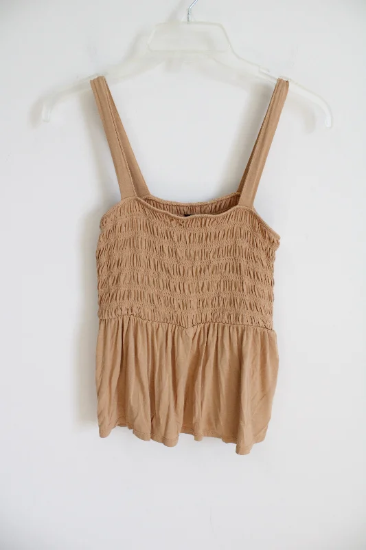 American Eagle Tan Smocked Tank | S lightweight tank top