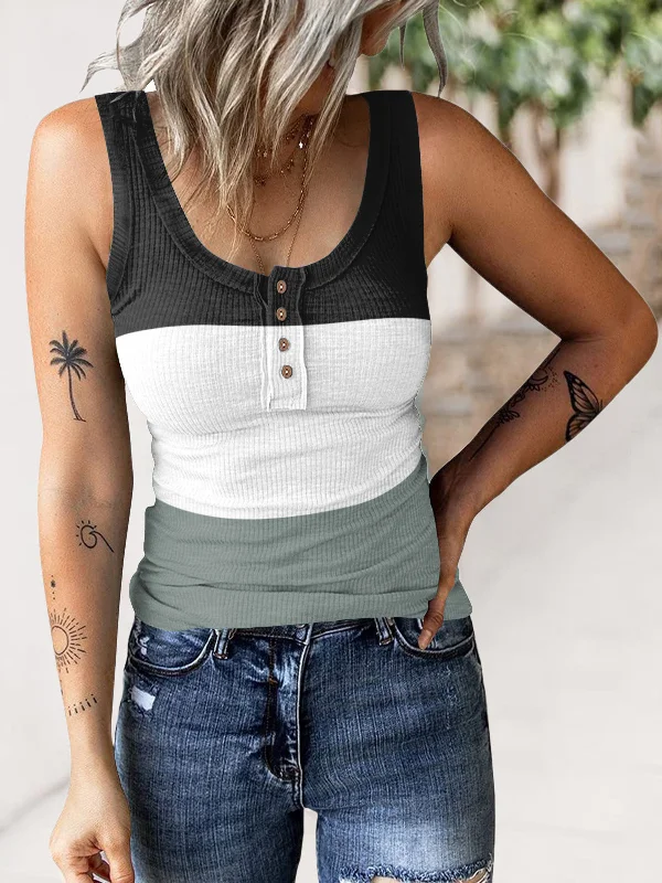 Women'S Fashion Button Rib-Knit Gradient Color Tank Top stylish tank top