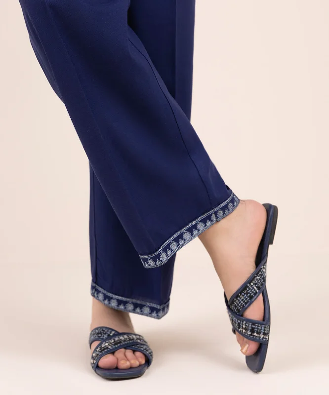Embroidered Cambric Straight Pants Trendy Wide-Legged Trousers