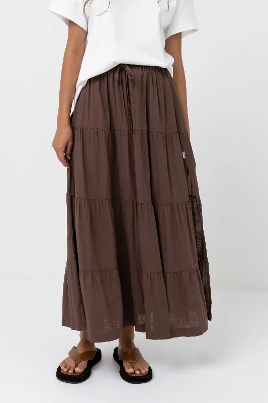 Classic Tiered Maxi Skirt Chocolate mini skirt trendy