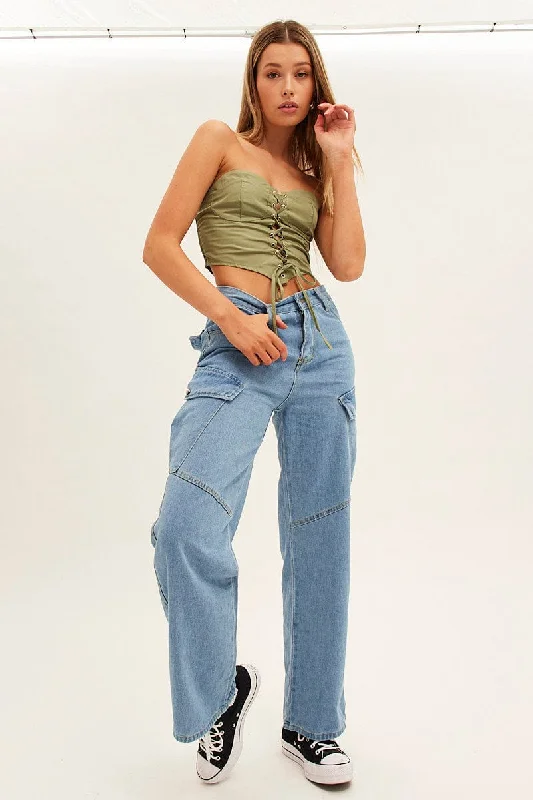 Blue Wide Leg Cargo Pants Stylish Harem Pants