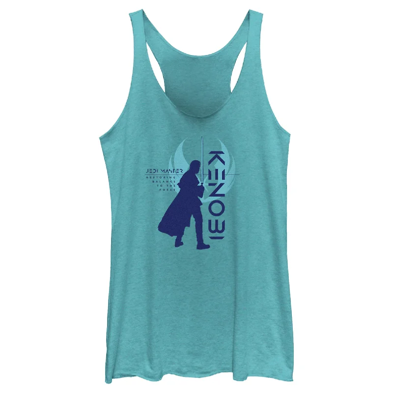 Women's Star Wars: Obi-Wan Kenobi Restoring Balance Kenobi Silhouette Racerback Tank Top low neck tank Women's Star Wars: Obi-Wan Kenobi Restoring Balance Kenobi Silhouette Racerback Tank Top low neck tank
