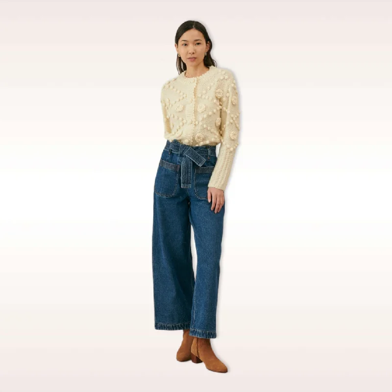 Louise Misha Sandy Cardigan Cream Boat Neck Shawl Collar Notched Collar