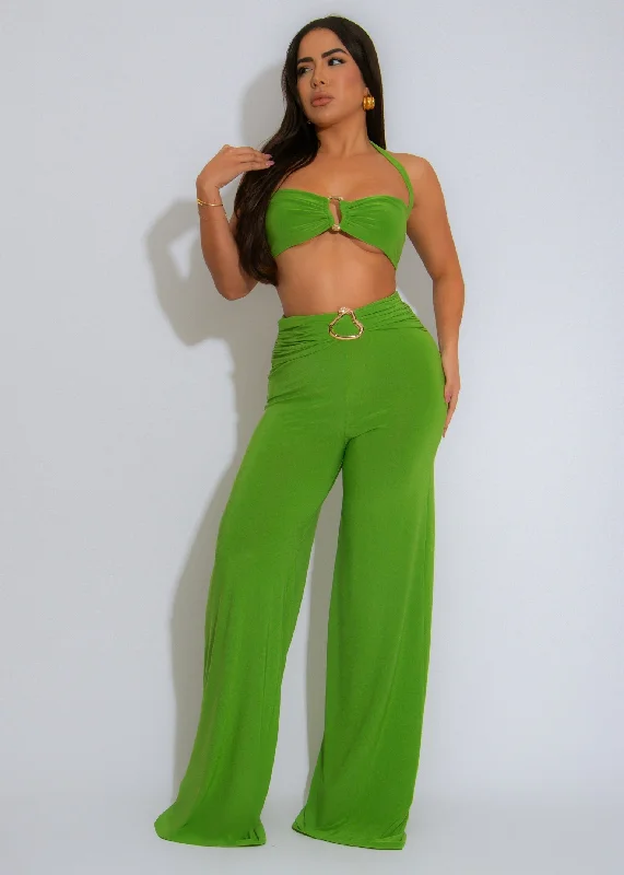 Golden Horizon Pant Set Light Green Formal Linen Trousers