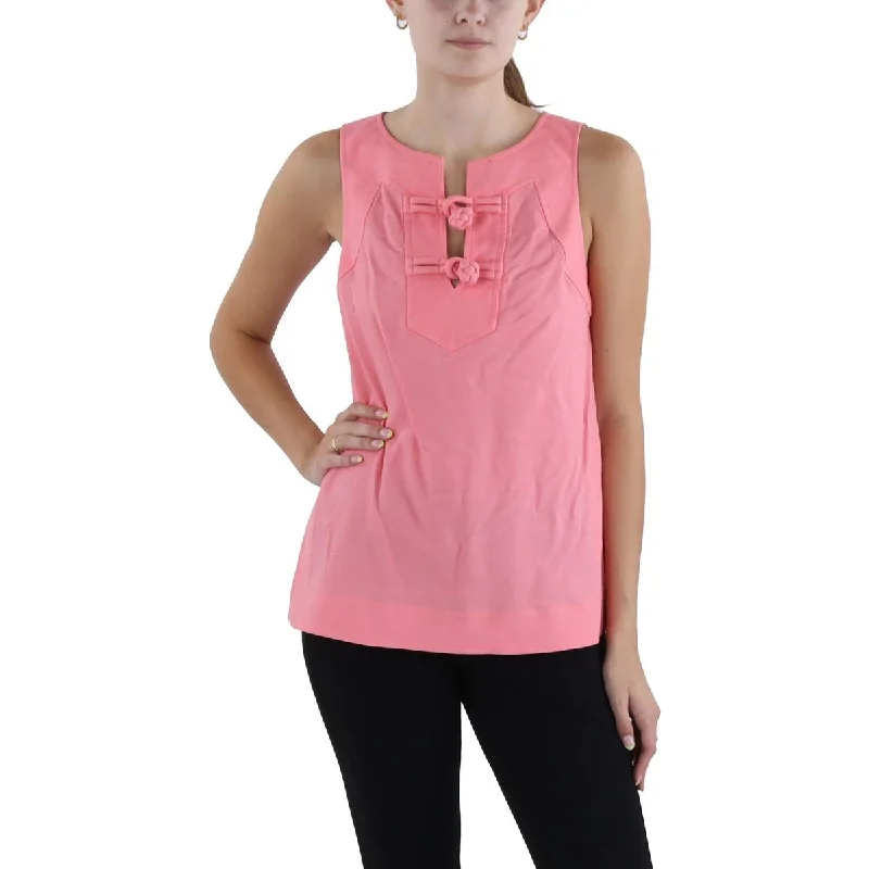 Trina Turk Womens Knot-Front Split Hem Tank Top crew neck tank