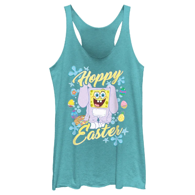 Women's SpongeBob SquarePants Colorful Hoppy Easter Racerback Tank Top white tank top Women's SpongeBob SquarePants Colorful Hoppy Easter Racerback Tank Top white tank top