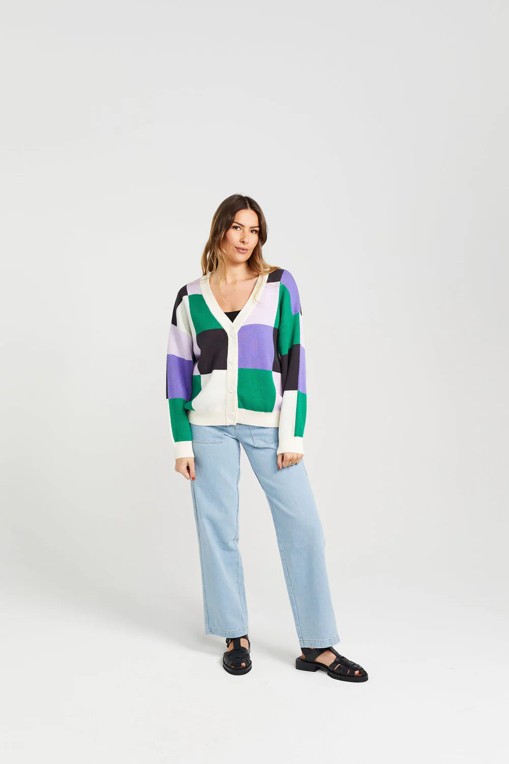 CHECKER CARDIGAN MIX UP Chenille Blend Fleece Blend Nylon Blend