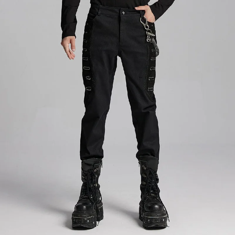 Men's Punk Eyelets Skull Button Pants Casual Wide Pants