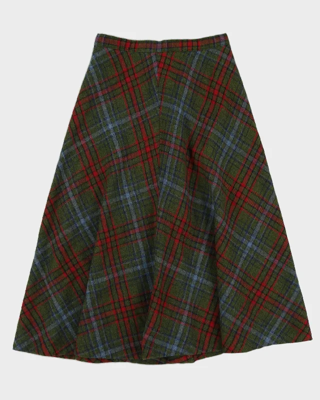 Vintage 1970s Handmade Green Plaid Skirt - S chiffon skirt delicate