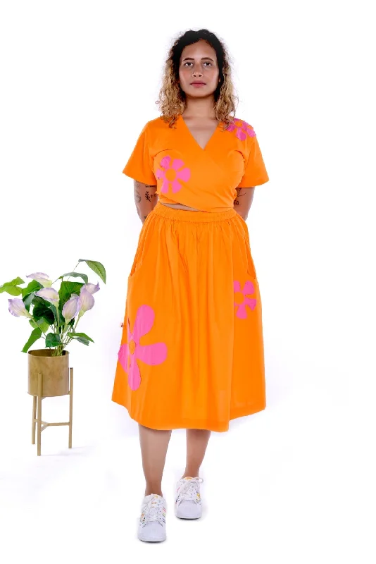 Samara Orange Handloom Cotton Skirt Co-Ord 2 Pc Set corduroy skirt durable