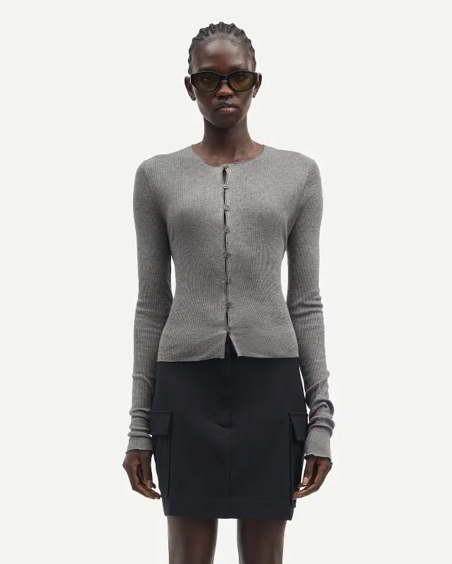 SASONNET CARDIGAN 15338 / MID GREY MELANGE Fitted Loose Oversized