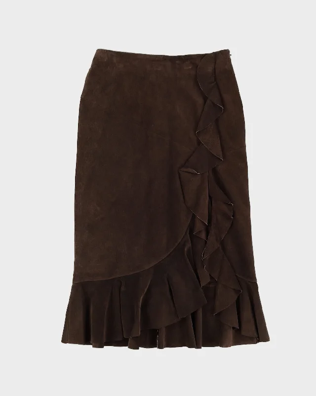 Brown Suede Midi Skirt - S denim skirt classic