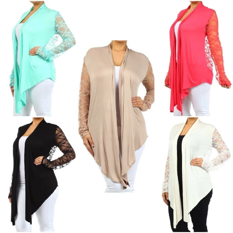 Plus Cardigan Lace Long Sleeve Open Front Asymmetrical Wrap Floral Casual Women Hooded Caped Shawl Collar Plus Cardigan Lace Long Sleeve Open Front Asymmetrical Wrap Floral Casual Women Hooded Caped Shawl Collar