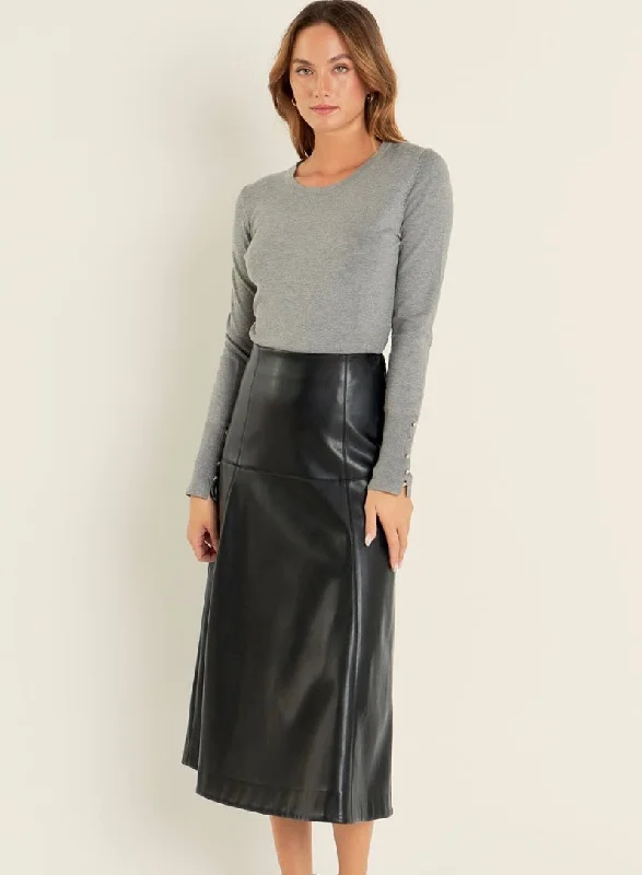 English Leather Skirt in Black silk skirt smooth