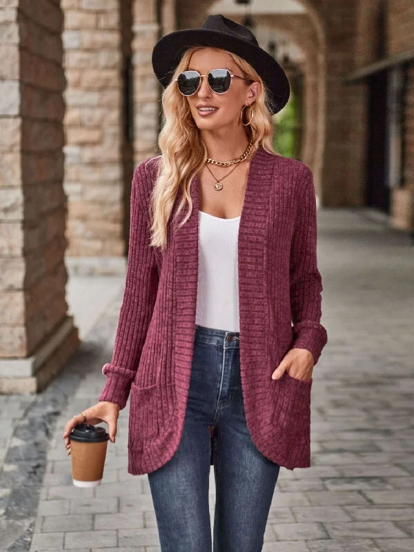 Kristina Open Front Cardigan with Pockets Polka Dot Checkered Tartan
