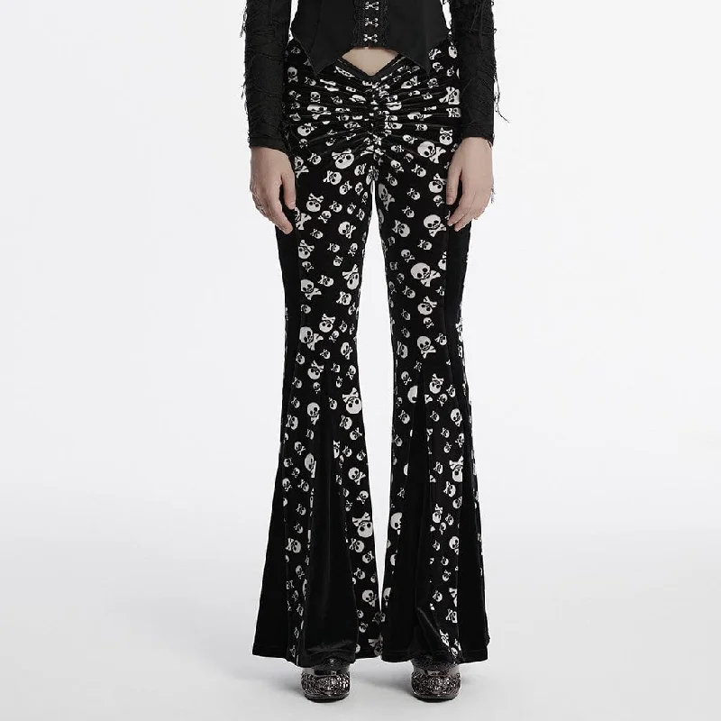 Women's Gothic Drawstring Skull Flocking Mesh Flared Pants Lightweight Jogger Pants