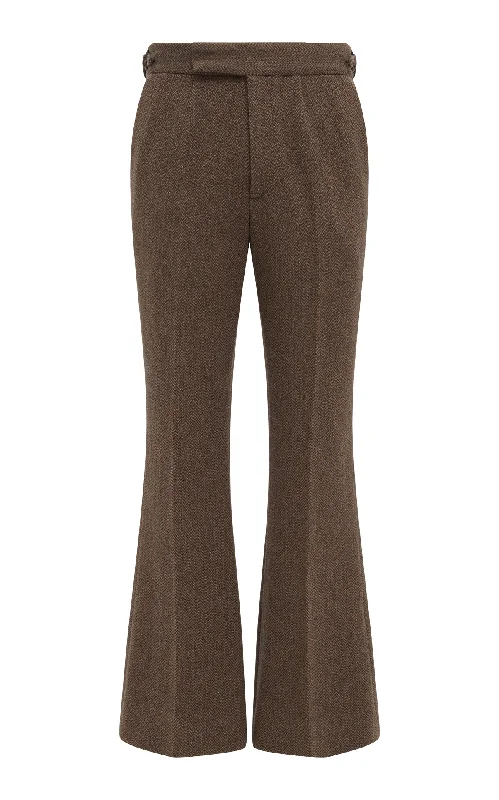 Stevie Pant in Chocolate Multi Virgin Wool Cashmere Herringbone Classic Cropped Pants