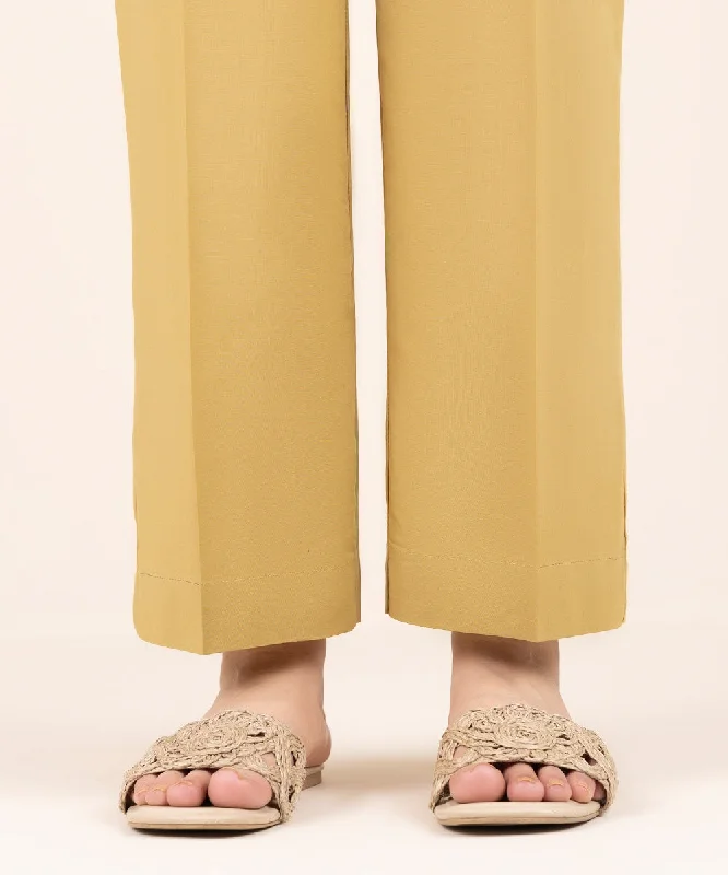 Solid Cambric Straight Pants Stylish Elastic Waist Pants