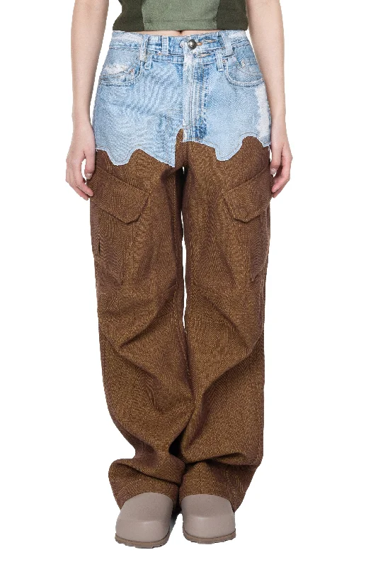 Faux Denim & Herringbone Cargo Pants Slim-Fit Leggings
