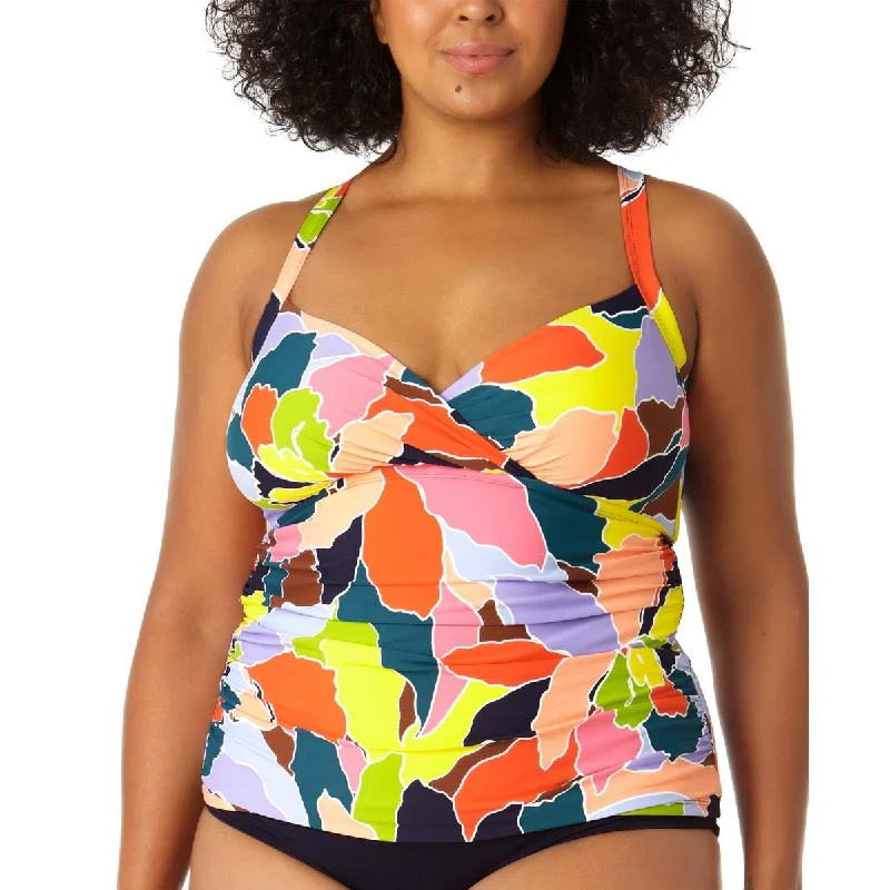 Anne Cole Womens Plus Printed Strappy Tankini Swim Top Chic Swimsuit Cover-Up