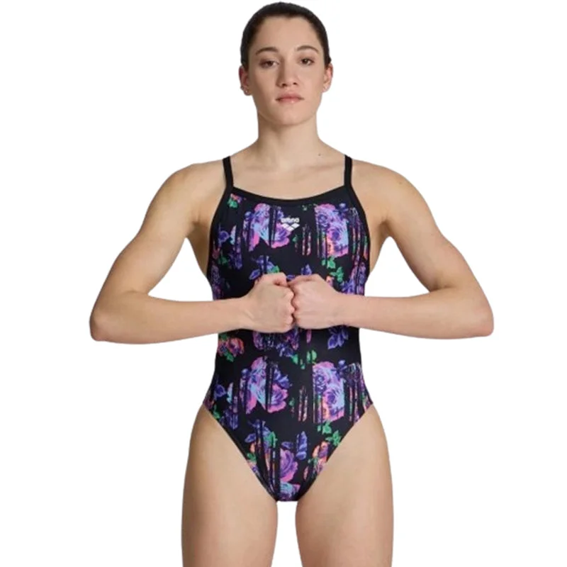 Arena - Rose Texture Ladies XCross Back Swimsuit - Black/Multi Adjustable Bikini Bottoms Arena - Rose Texture Ladies XCross Back Swimsuit - Black/Multi Adjustable Bikini Bottoms