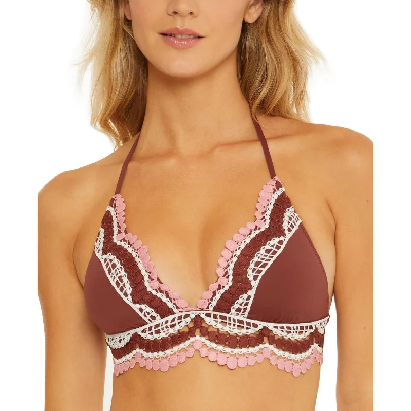 Becca by Rebecca Virtue Womens Crochet Halter Bikini Swim top Plus-Size Bikini Set