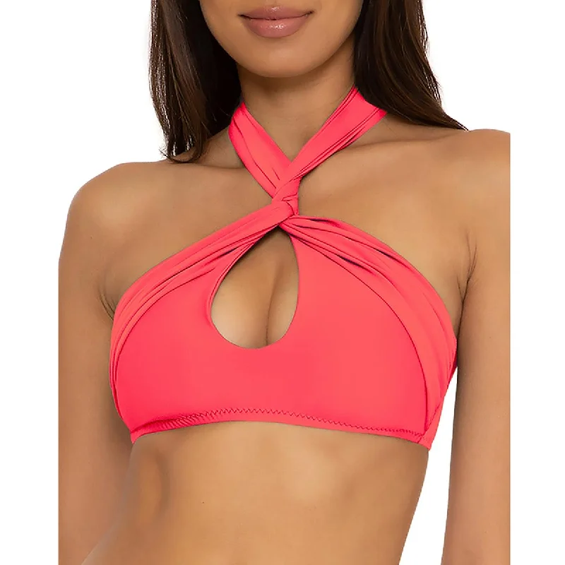 Becca Womens Twist Front Halter Bikini Swim Top Sporty Racerback Swimsuit