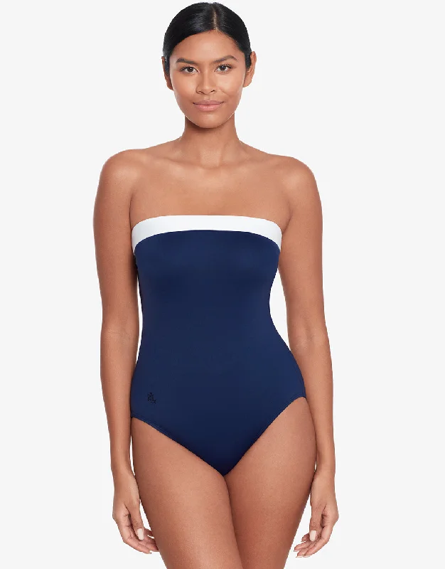 Bel Air Modern Bandeau Swimsuit - Navy and White Sexy Swimwear Set