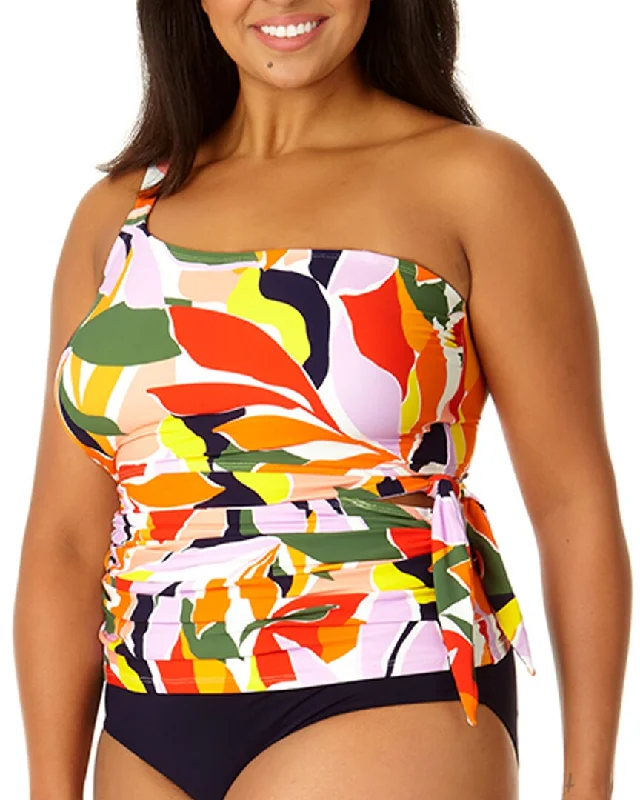 Anne Cole Assymetric Tie Side Tankini Plunge Back Swimsuit