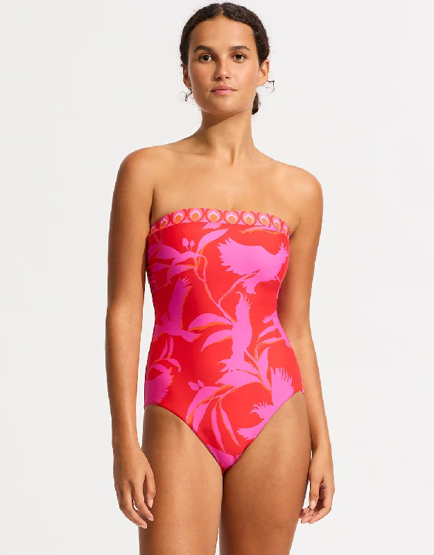 Birds of Paradise DD Bandeau Swimsuit - Chilli Red High-Waist Bikini Set