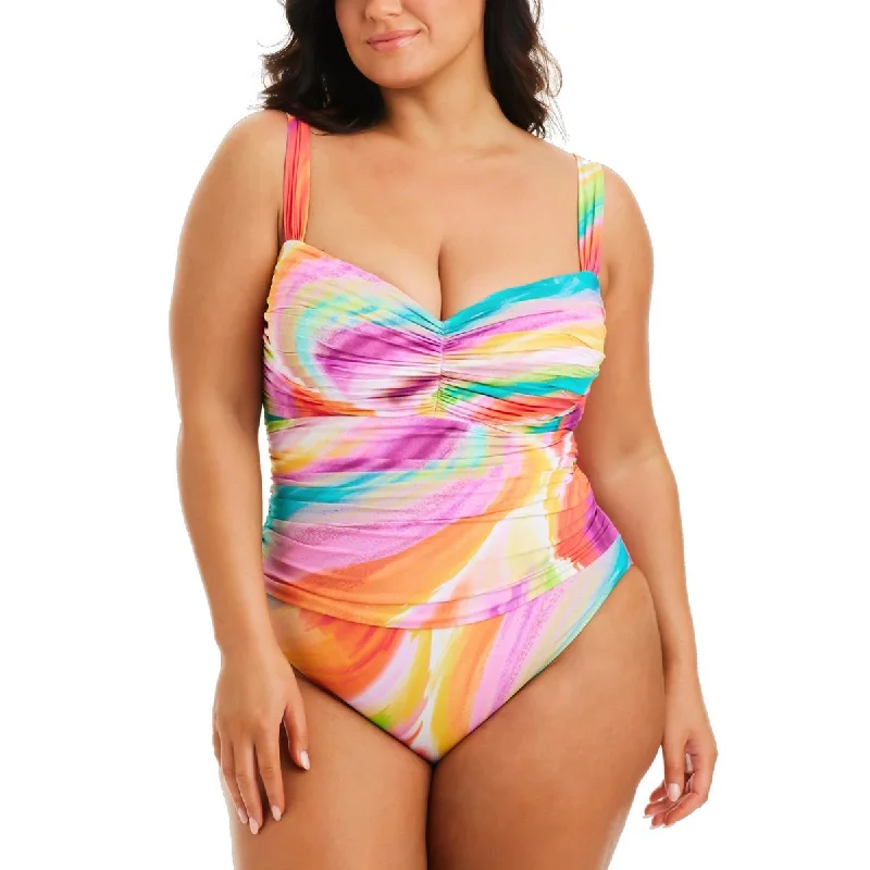 Bleu Rod Beattie Womens Plus Shirred Printed One-Piece Swimsuit Tropical Print One-Piece Bleu Rod Beattie Womens Plus Shirred Printed One-Piece Swimsuit Tropical Print One-Piece