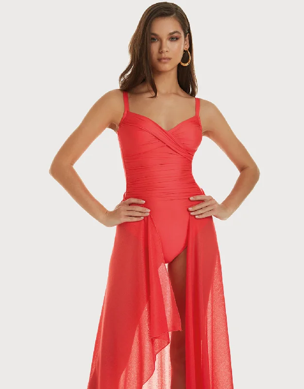 Ceylan Underwired Crossover Swimsuit - Lava Sporty Swimsuit Style