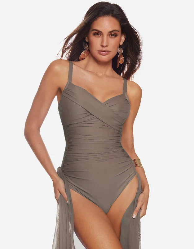 Ceylan Underwired Crossover Swimsuit - Sable Adjustable Strap Swimsuit