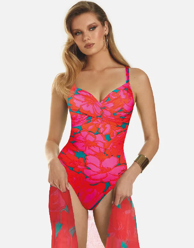 Floreale Underwired Crossover Swimsuit - Pink Monokini Swimsuit Design
