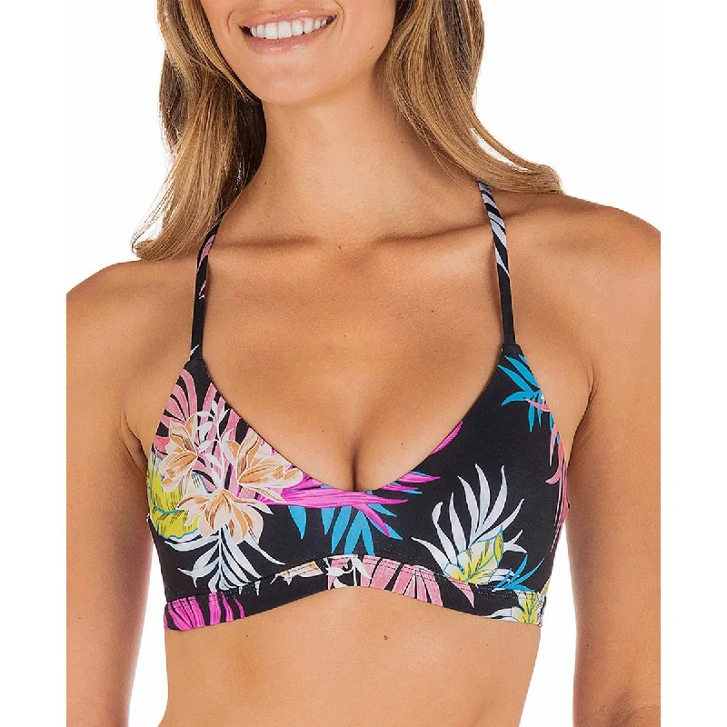 Hurley Womens Juniors Printed Lace-Up Bikini Swim top Classic Swimsuit Design