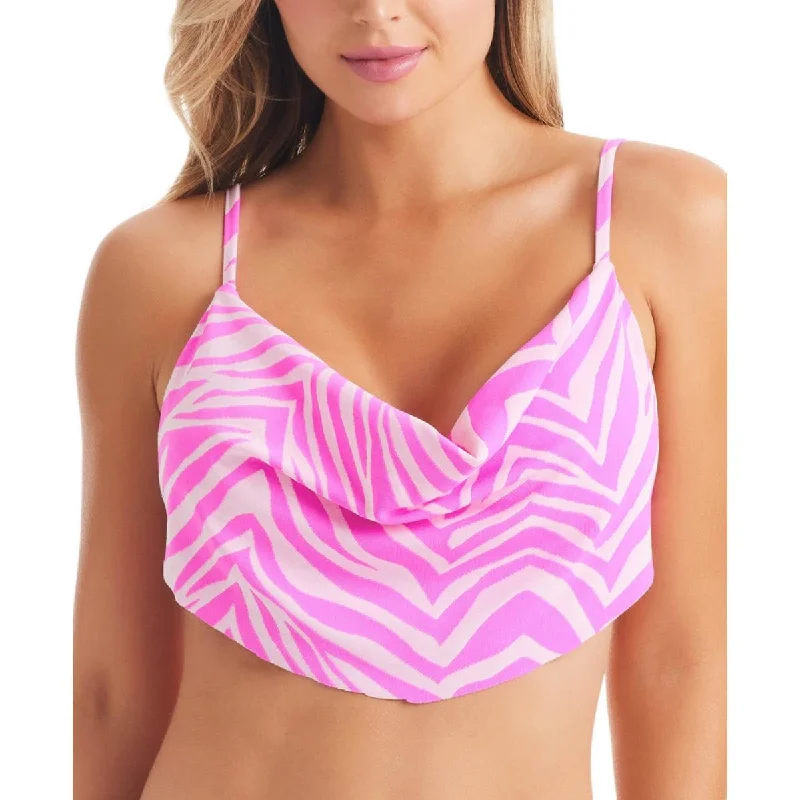Jessica Simpson Womens Zebra Print Drapey Bikini Swim top Trendy Swimsuit Bottoms